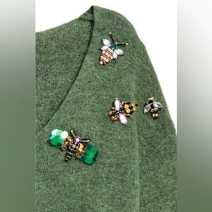 H&M embellished V neck green seared with insect appliqué sz XS